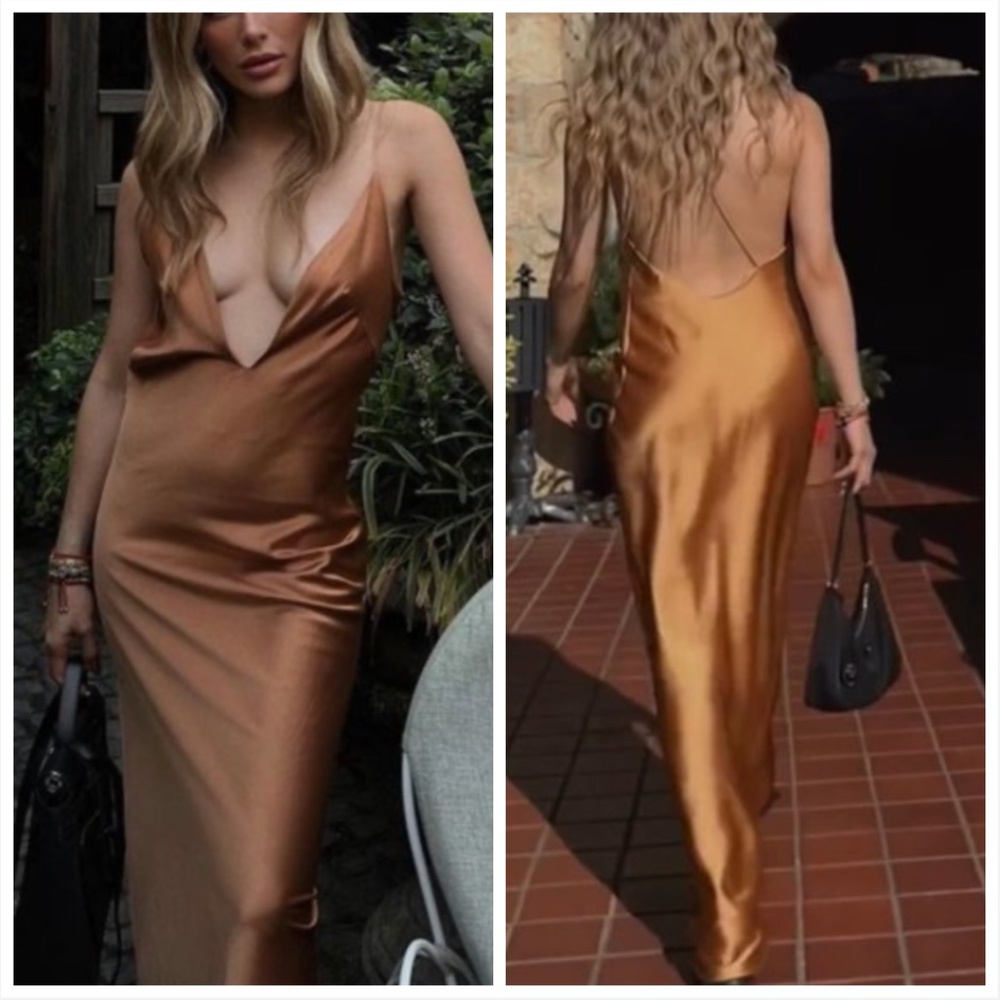Zara Copper Satin Slip Maxi Dress